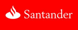 Santander logo, white text on red background